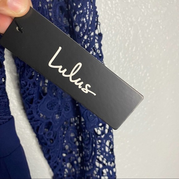Lulus Awaken My Love Navy Blue Long Sleeves Lace Maxi Dress Size Medium New - Picture 12 of 15